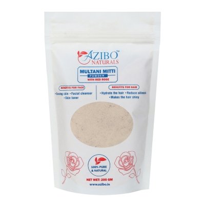 Azibo Naturals Organic Multani Mitti With Rose Petals Powder 100% Pure for Face Skin & Hair (200 g)