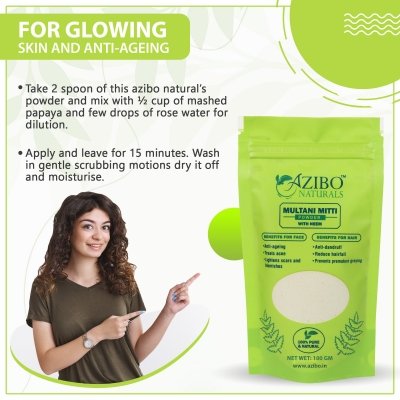 Azibo Naturals Organic Multani Mitti With Neem Leaf Powder 100% Pure for Face Skin & Hair  (100 g)